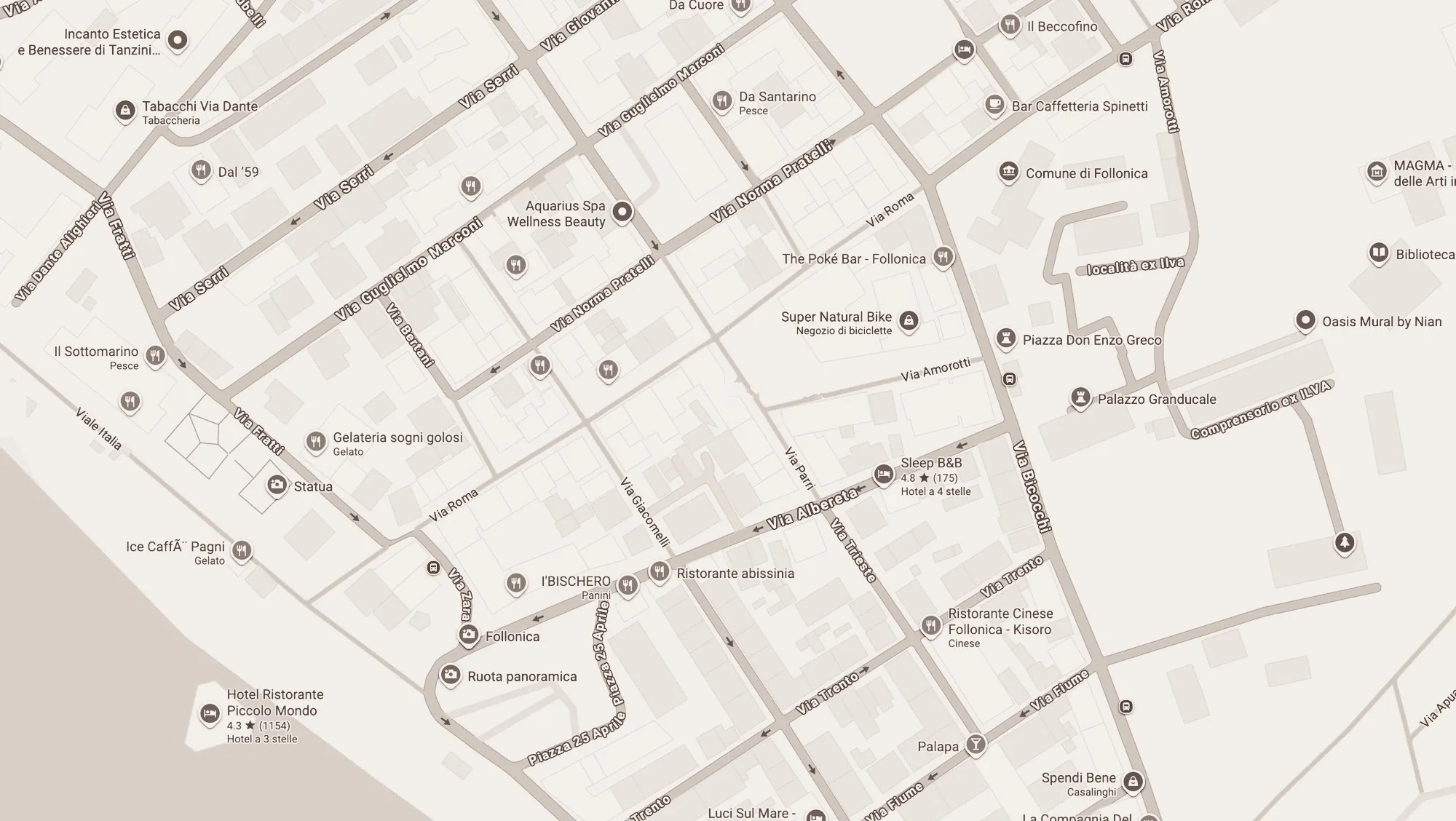 Mappa: il centro Cristiana Lari si trova in Via Parri 4, nel centro di Follonica
